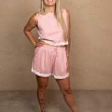 pink ric rac short set