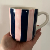 navy and pink stripe mug